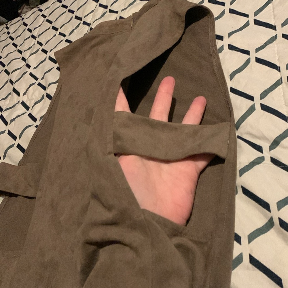 Small faux suede cut out sides peekaboo dress with back zipper, mock turtleneck - Picture 3 of 7